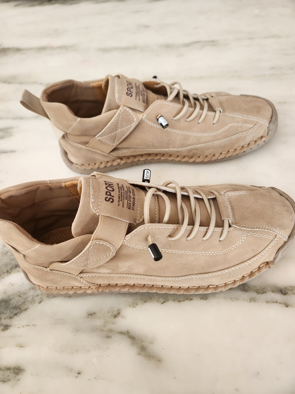 SSporto Women's Beige Suede-Look Lace-Up Sneakers